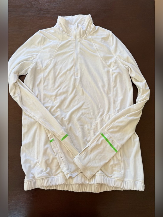 lululemon athletica Tops - lululemon athletica White Quarter-Zip Pullover with Lime Accent